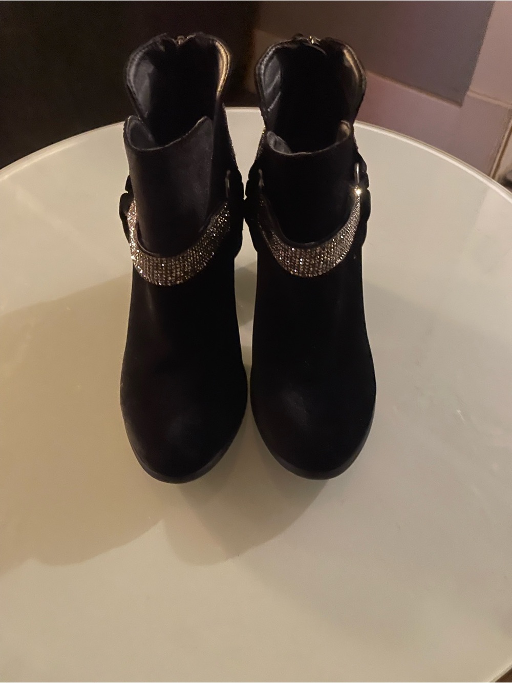 Not Rated Black velvet Ankle Boots with Rhinestone Strap